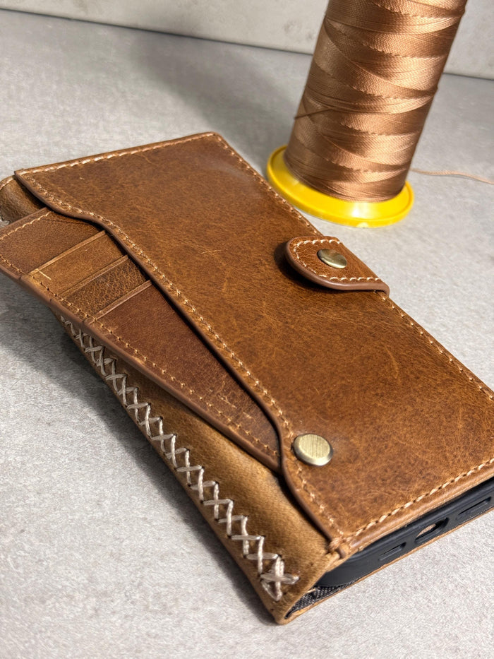 Handmade Leather Wallet Case: Galaxy S21 S22 S23 S24 S25 Ultra, Card Slots