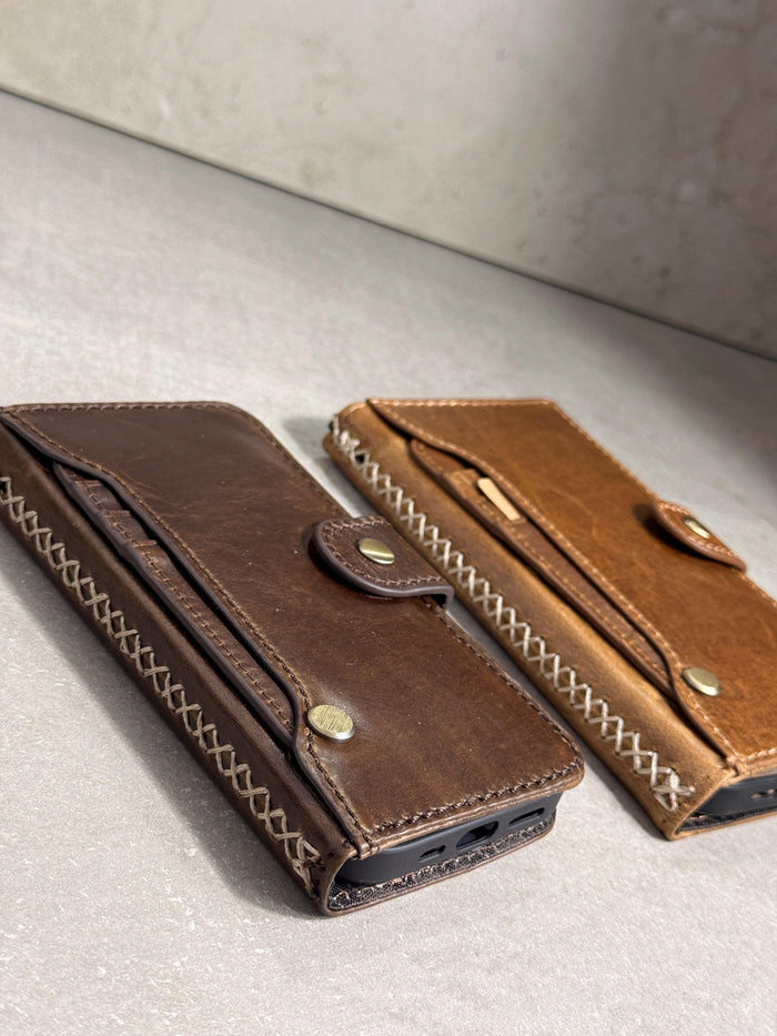 Handmade Leather Wallet Case: Galaxy S21 S22 S23 S24 S25 Ultra, Card Slots
