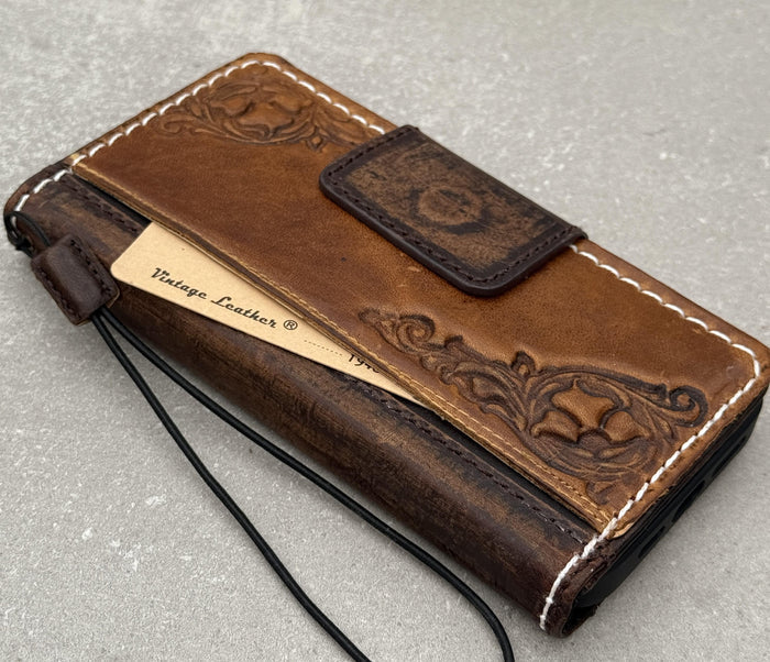 Handmade Leather Wallet Case: Galaxy S25 S24 S23 S22 S21 Ultra