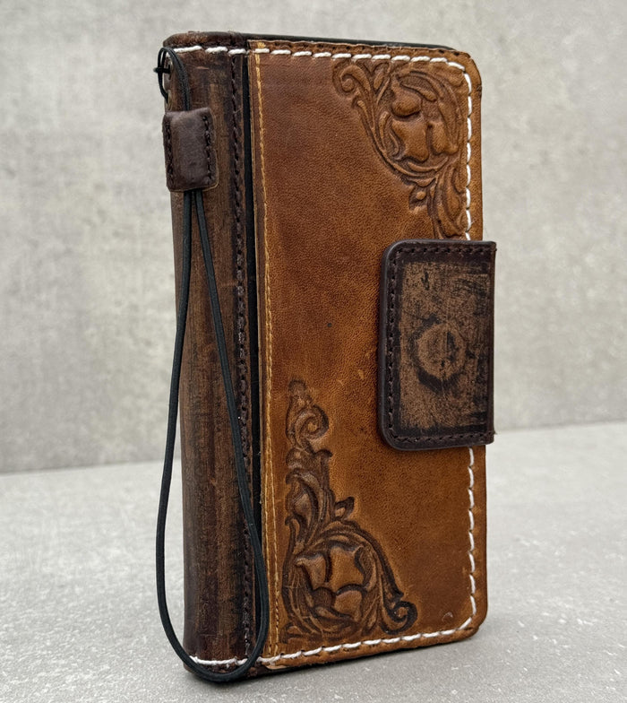 Handmade Leather Wallet Case: Galaxy S25 S24 S23 S22 S21 Ultra