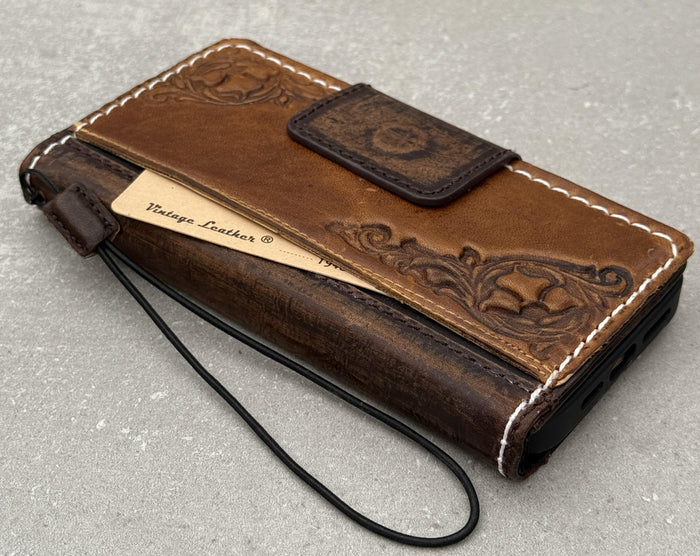 Handmade Leather Wallet Case: Galaxy S25 S24 S23 S22 S21 Ultra