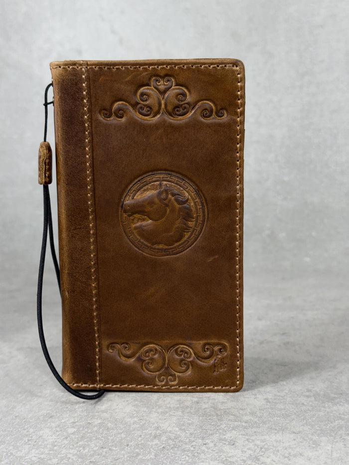 Handmade Leather Wallet Case: Google Pixel, Tree of Love Design