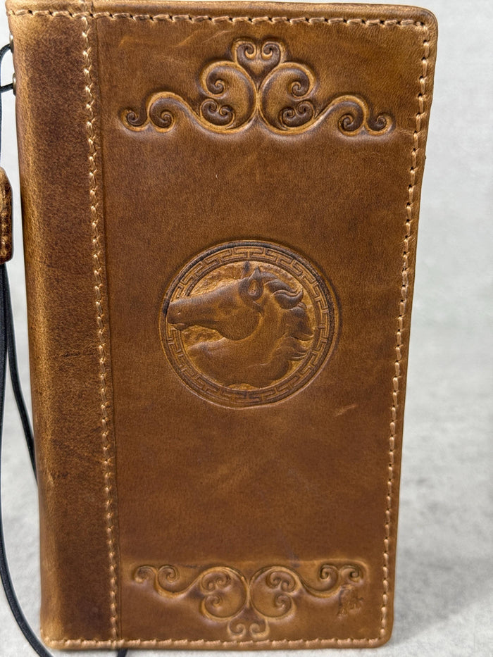 Handmade Leather Wallet Case: Google Pixel, Tree of Love Design