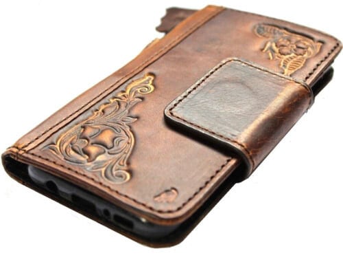 Handmade Leather Wallet Case: Google Pixel, Vintage Floral Embossed