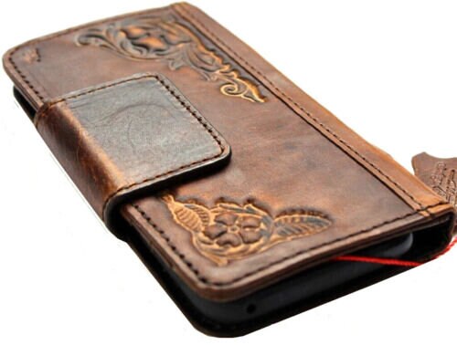 Handmade Leather Wallet Case: Google Pixel, Vintage Floral Embossed