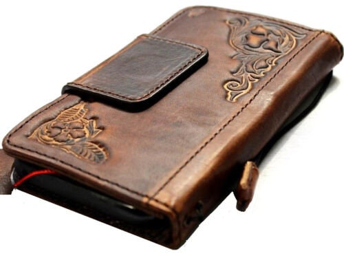 Handmade Leather Wallet Case: Google Pixel, Vintage Floral Embossed