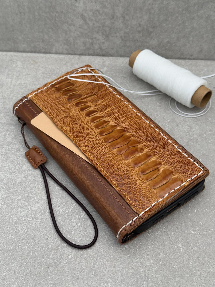 Handmade Leather Wallet Case: Luxury Wireless Phone Cover