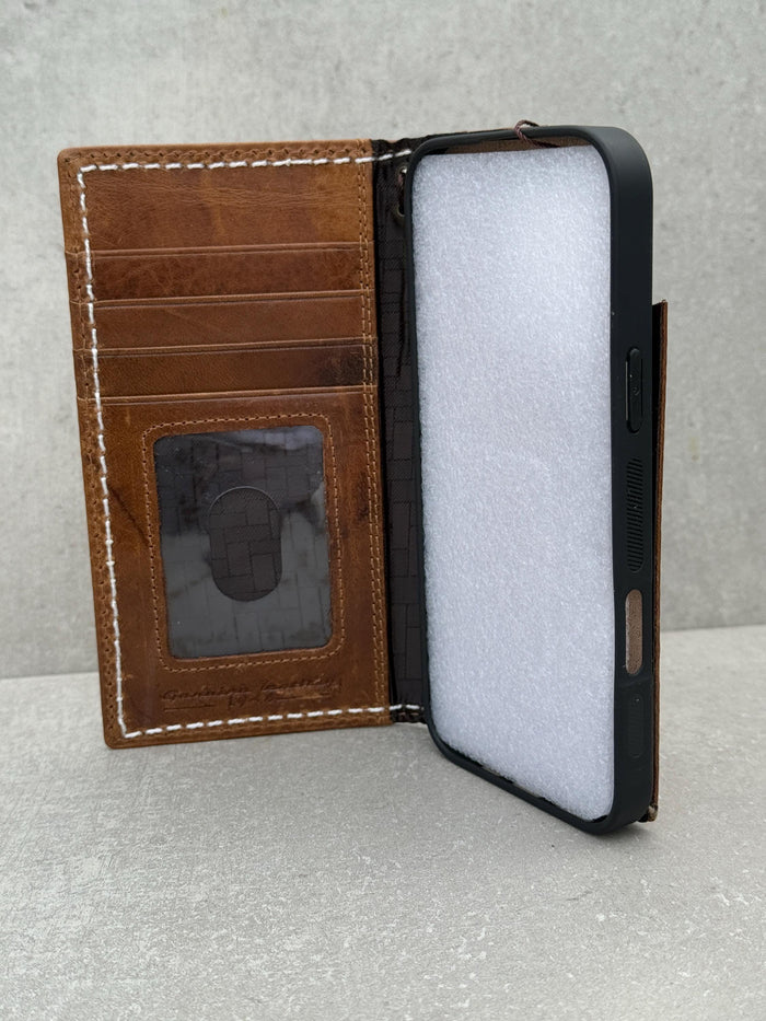 Handmade Leather Wallet Case: Luxury Wireless Phone Cover