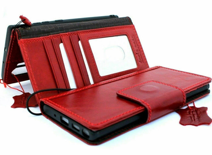 Handmade Leather Wallet Case: Magnetic Book Cover, Card Slots