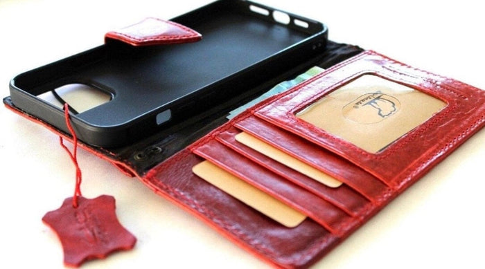 Handmade Leather Wallet Case: Magnetic Book Cover, Card Slots