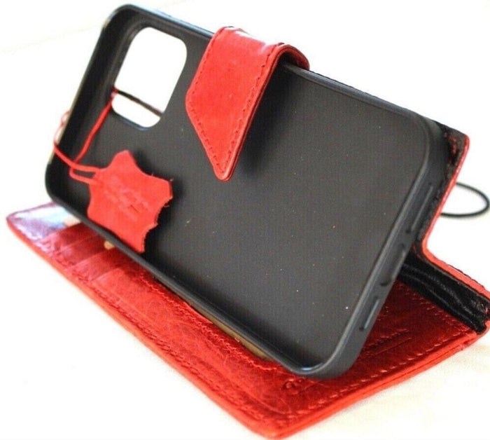 Handmade Leather Wallet Case: Magnetic Book Cover, Card Slots