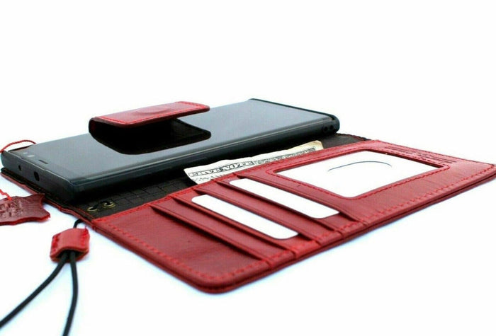 Handmade Leather Wallet Case: Magnetic Book Cover, Card Slots