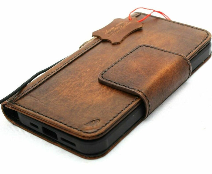 Handmade Leather Wallet Case: Magnetic Book Cover with Card Slots