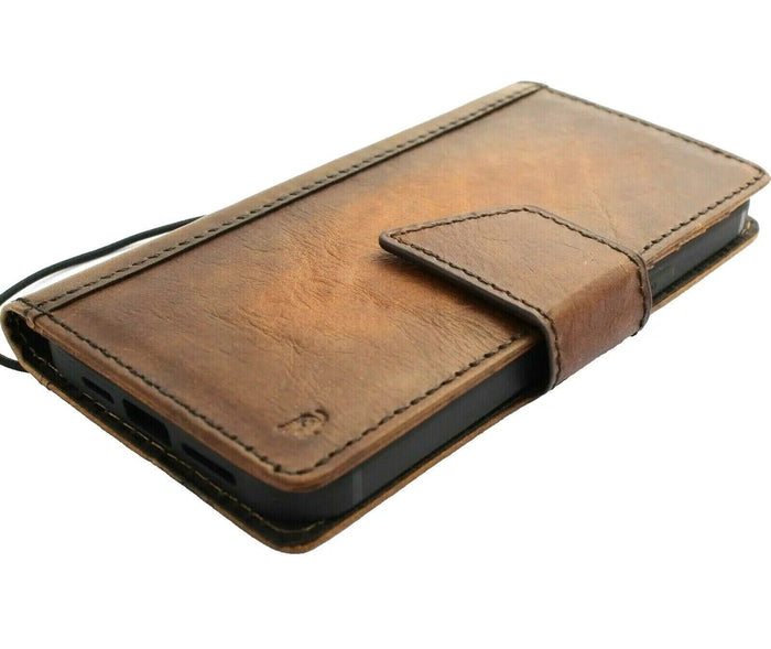 Handmade Leather Wallet Case: Magnetic Book Cover with Card Slots