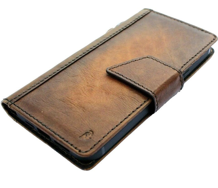 Handmade Leather Wallet Case: Magnetic Book Cover with Card Slots