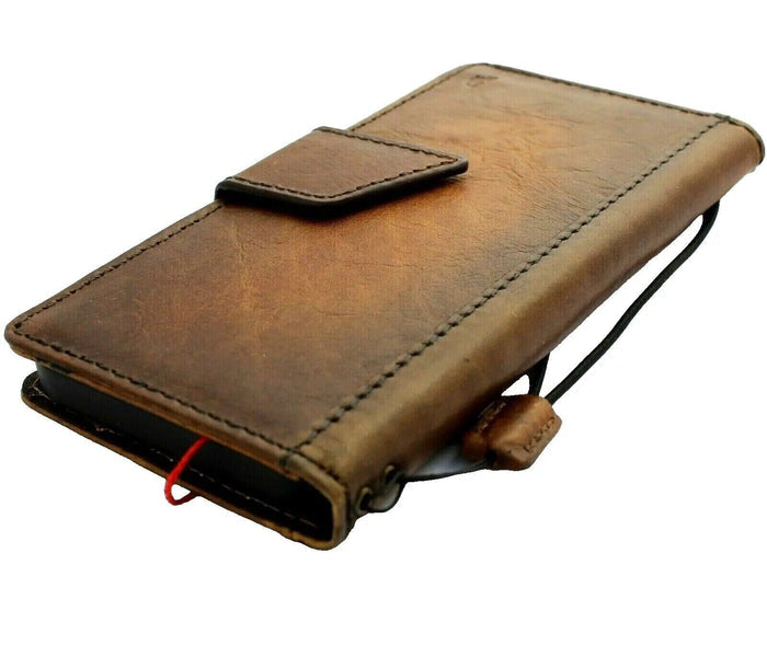 Handmade Leather Wallet Case: Magnetic Book Cover with Card Slots