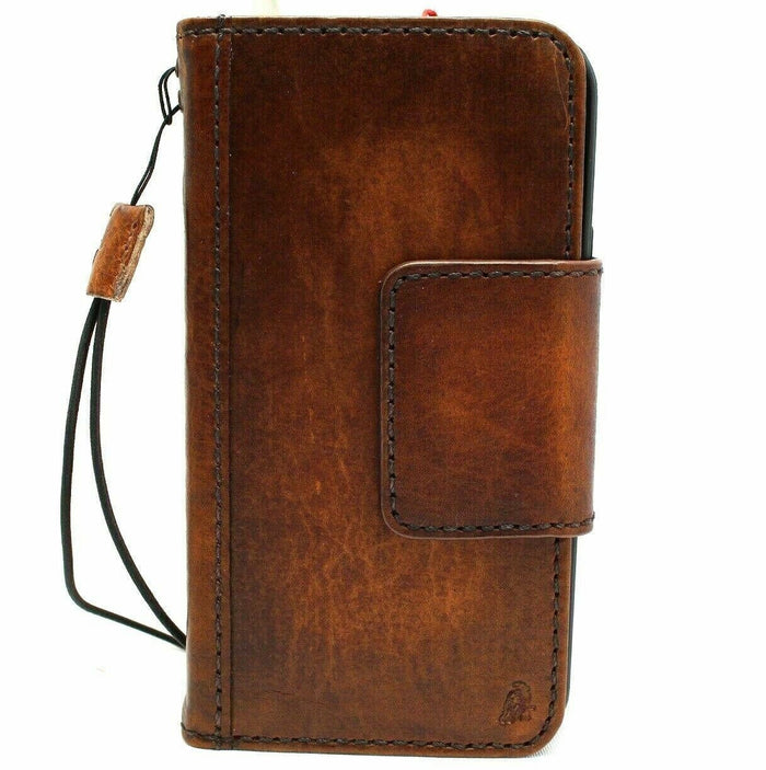 Handmade Leather Wallet Case: Magnetic Book Cover with Card Slots