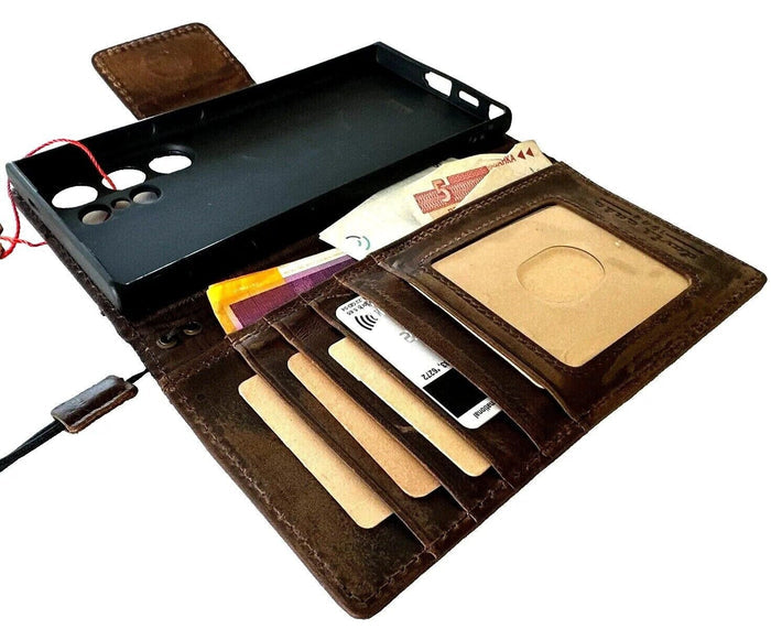 Handmade Leather Wallet Case: Magnetic Book Cover with Card Slots