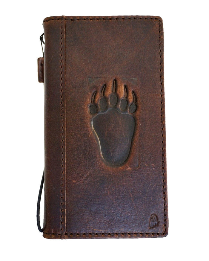 Handmade Leather Wallet Case: Samsung Galaxy, Bear Paw Design