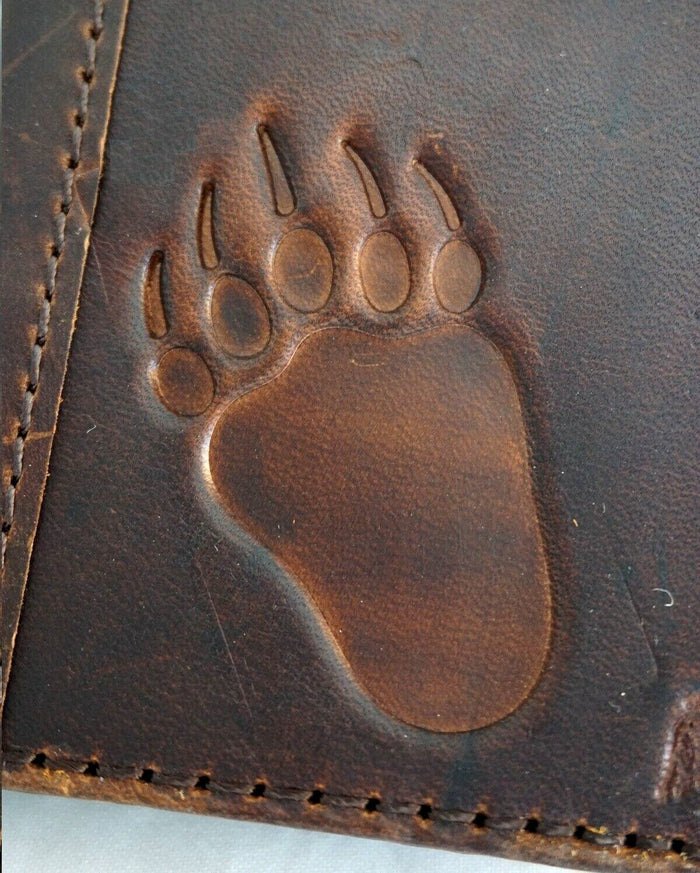 Handmade Leather Wallet Case: Samsung Galaxy, Bear Paw Design