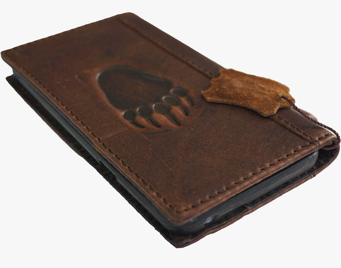 Handmade Leather Wallet Case: Samsung Galaxy, Bear Paw Design