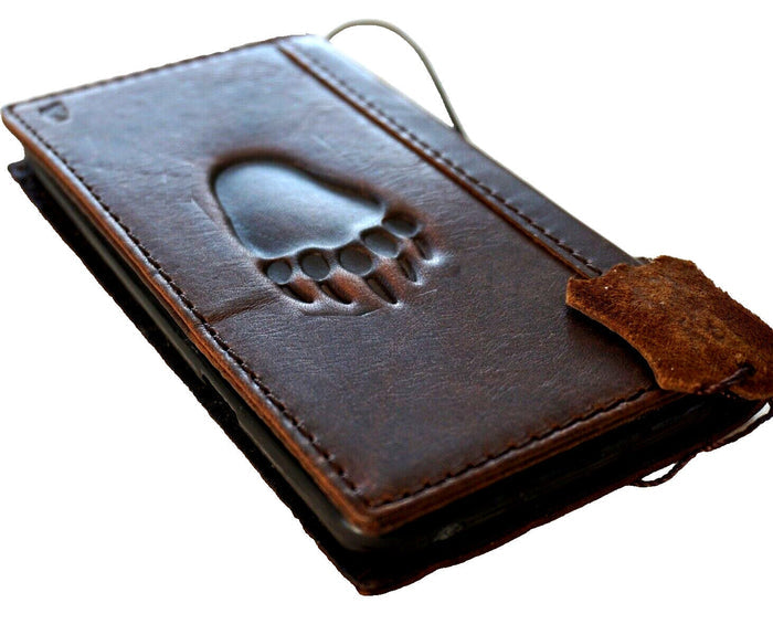 Handmade Leather Wallet Case: Samsung Galaxy, Bear Paw Design