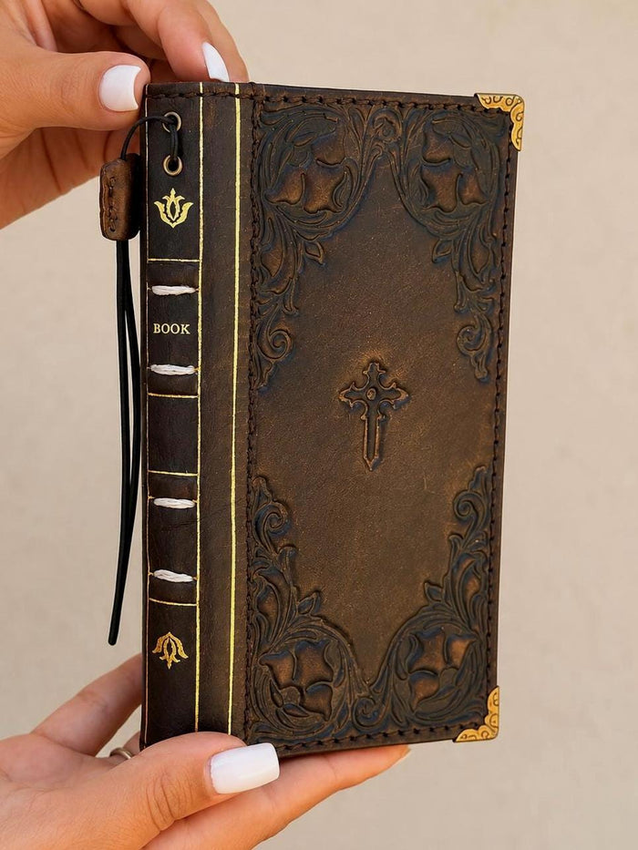 Handmade Leather Wallet Case: Samsung Galaxy, Card Slots, Book Design