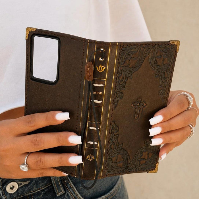 Handmade Leather Wallet Case: Samsung Galaxy, Card Slots, Book Design