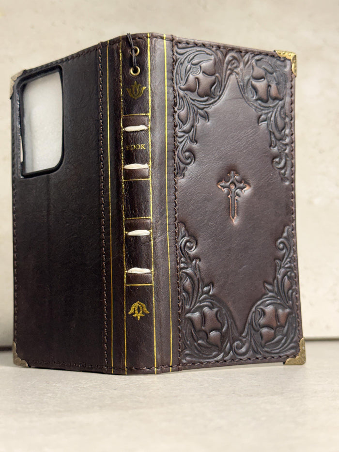Handmade Leather Wallet Case: Samsung Galaxy, Card Slots, Book Design