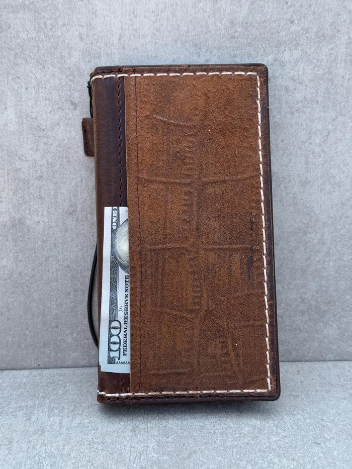 Handmade Leather Wallet Case: Samsung Galaxy, Card Slots, Book Design
