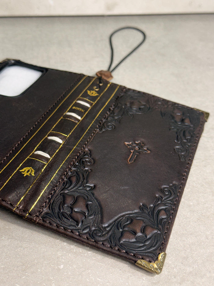 Handmade Leather Wallet Case: Samsung Galaxy, Card Slots, Book Design