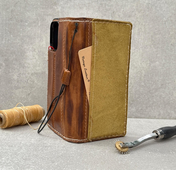 Handmade Leather Wallet Case: Samsung Galaxy, Card Slots, Book Design