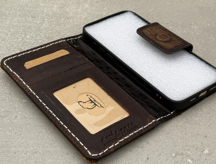 Handmade Leather Wallet Case: Samsung Galaxy, Card Slots, Book Design