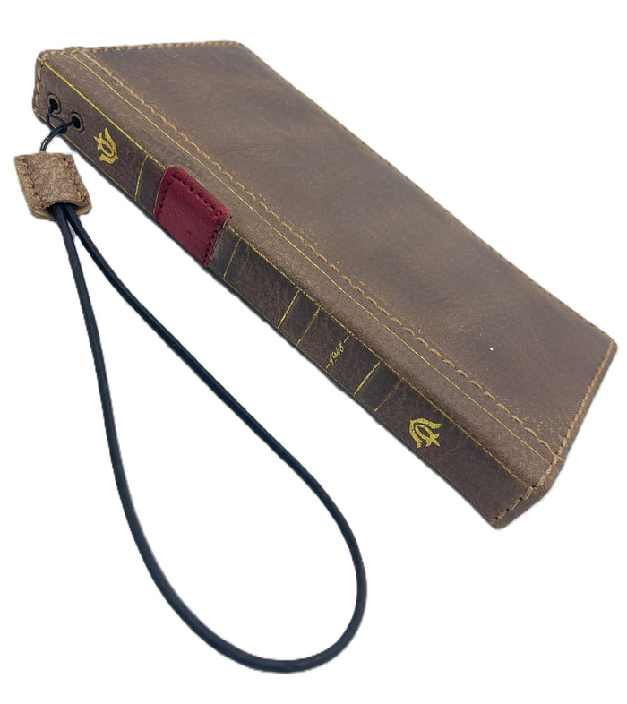 Handmade Leather Wallet Case: Sanded Book Style, Card Slots
