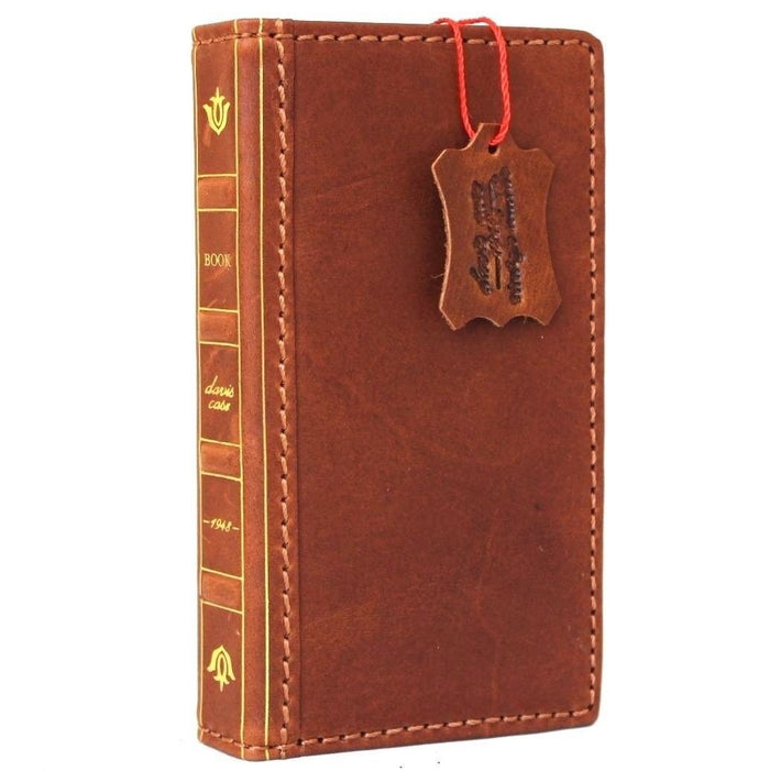 Handmade Leather Wallet Phone Case: Book Design, Card Slots