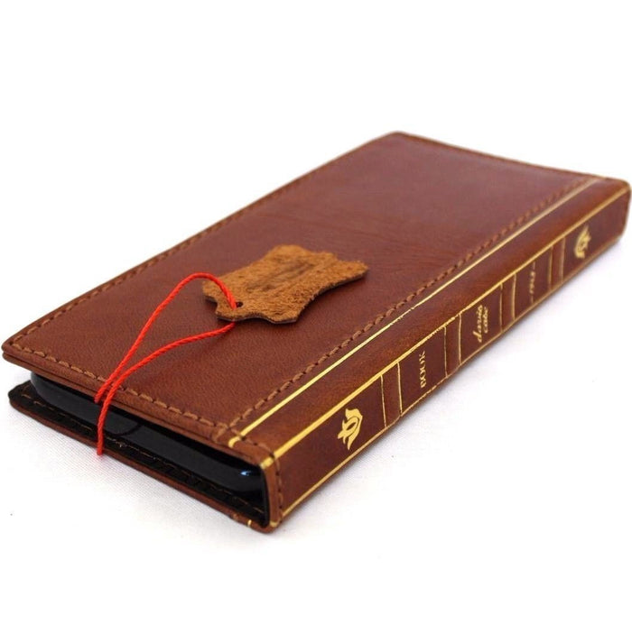 Handmade Leather Wallet Phone Case: Book Design, Card Slots