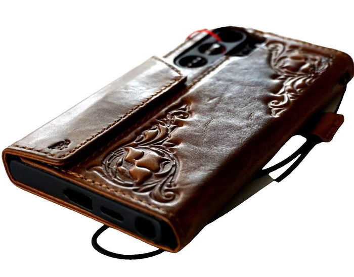Handmade Leather Wallet Phone Case: Book Design, Card Slots