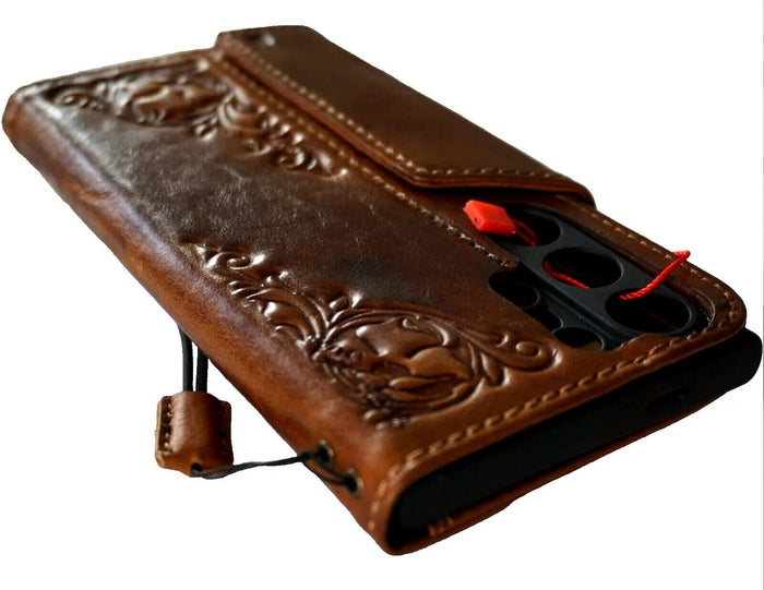 Handmade Leather Wallet Phone Case: Book Design, Card Slots