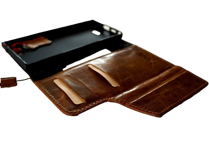 Handmade Leather Wallet Phone Case: Book Design, Card Slots