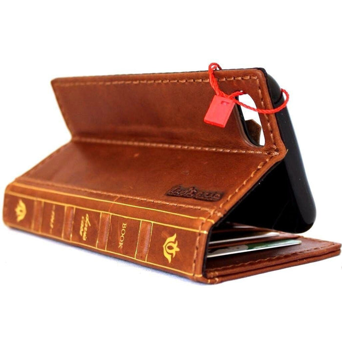 Handmade Leather Wallet Phone Case: Book Design, Card Slots