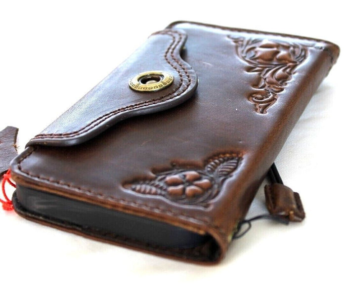 Handmade Leather Wallet Phone Case: Floral Tooled Design