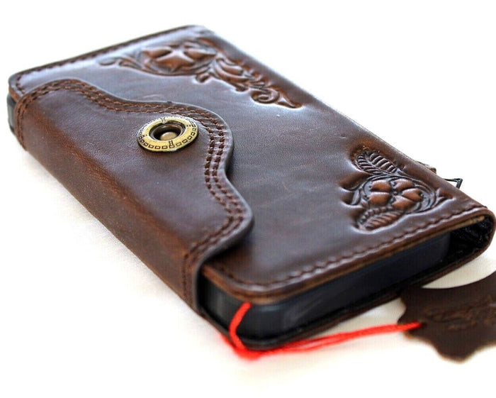 Handmade Leather Wallet Phone Case: Floral Tooled Design