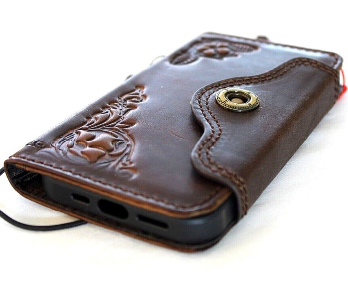 Handmade Leather Wallet Phone Case: Floral Tooled Design