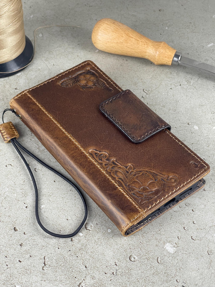 Handmade Leather Wallet Phone Case for Galaxy