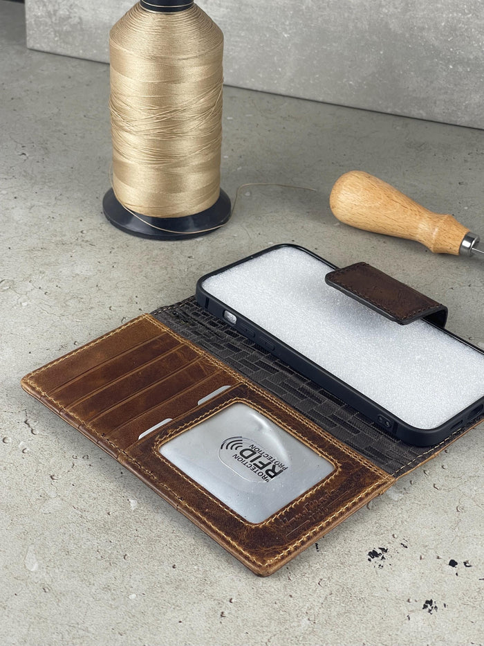 Handmade Leather Wallet Phone Case for Galaxy