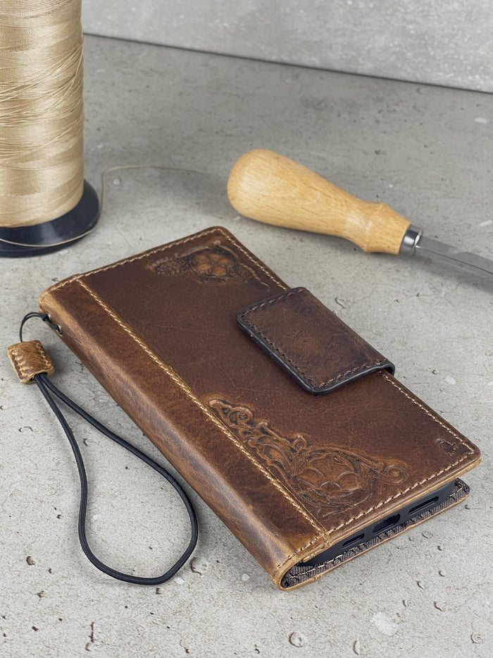 Handmade Leather Wallet Phone Case for Vivo X Fold 3 Pro