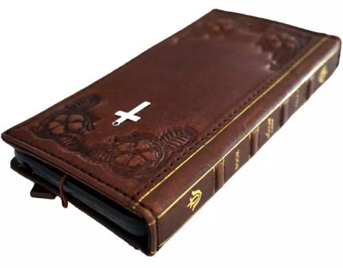 Handmade Leather Wallet Phone Case: Jesus Cross Art Cover