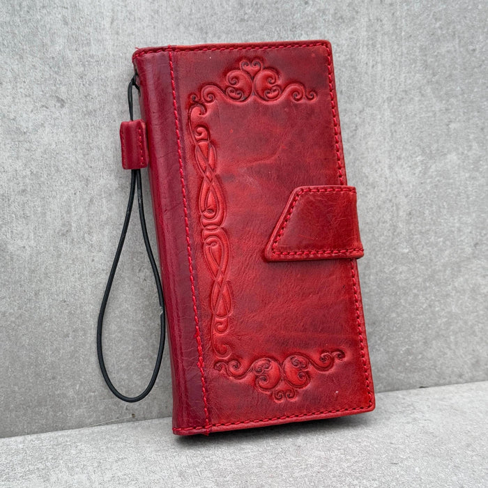 Handmade Leather Wallet Phone Case: Magnetic Book Cover with Card Slots