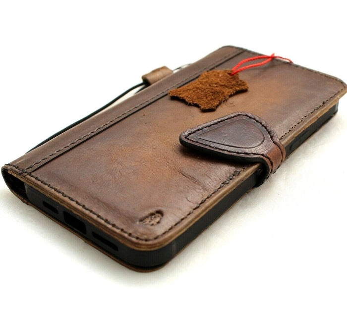 Handmade Leather Wallet Phone Case: Magnetic Book Cover with Card Slots