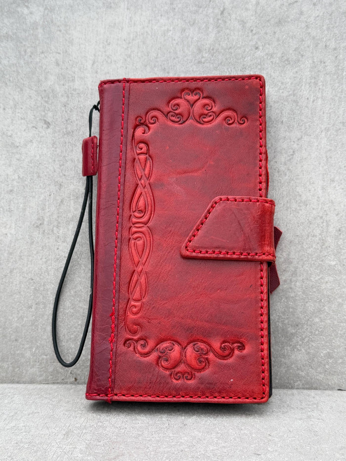 Handmade Leather Wallet Phone Case: Magnetic Book Cover with Card Slots